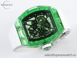 Richard Mille RM035 Green Transparent RMF Best Edition Skeleton Dial on White Rubber Strap Clone RMUL2 - Image 6