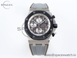 AUDEMARS PIGUET ROYAL OAK OFFSHORE 42MM SS APF 1:1 BEST EDITION BROWN DIAL CERAMIC BEZEL ON GRAY RUBBER STRAP A3126