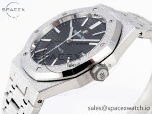 Audermars Piguet Royal Oak 41mm Frosted SS APSF 1:1 Best Edition Black Textured Dial on SS Bracelet SA3120 Super Clone - Image 7