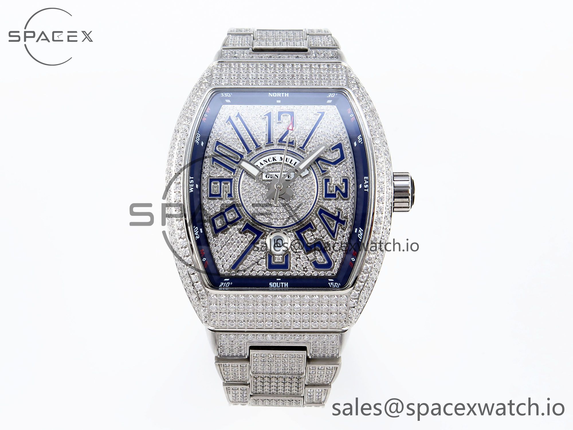 IMG_0038 Franck Muller Vanguard SS Full Diamonds ABF Best Edition Diamonds Blue Dial on Diamonds Bracelet A2824 - Image 1