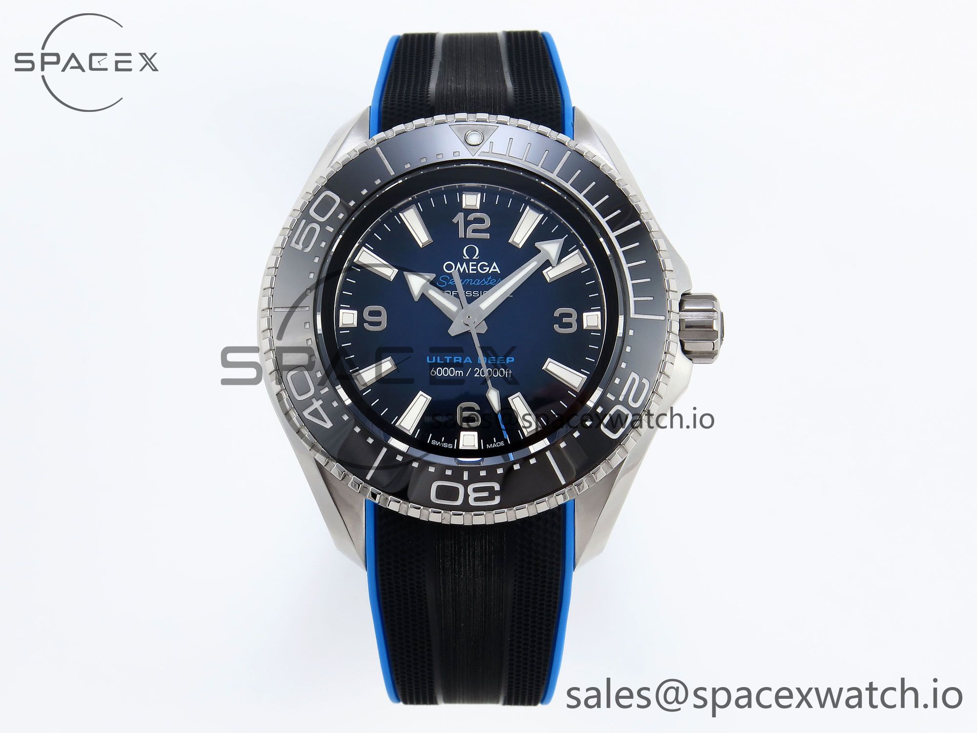 IMG_0039 Omega SEAMASTER PLANET OCEAN 6000M ULTRA DEEP 45.5MM SS TF 1:1 BEST EDITION BLUE DIAL BLACK BEZEL ON RUBBER STRAP A2824 - Image 1