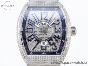 Franck Muller Vanguard SS Full Diamonds ABF Best Edition Diamonds Blue Dial on Diamonds Bracelet A2824 - Image 14
