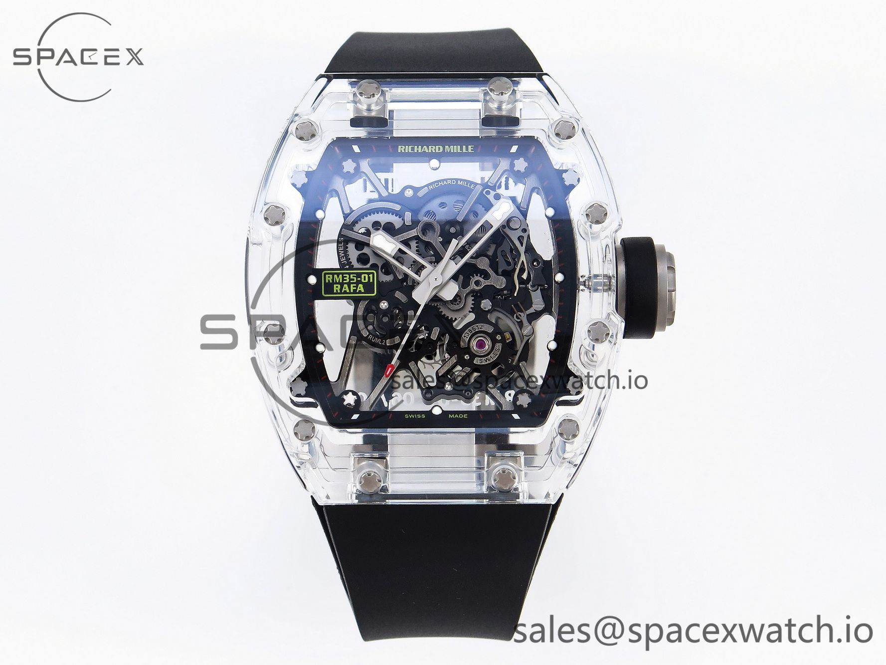 IMG_0039 Richard Mille RM035 Transparent SONIC Best Edition Skeleton Dial on Black Nylon Strap Clone RMUL2 - Image 1