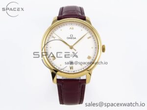 Omega De Ville Date YG MKF 1:1 Best Edition White Textured Dial Roman Marker on Brown Leather Strap A8800