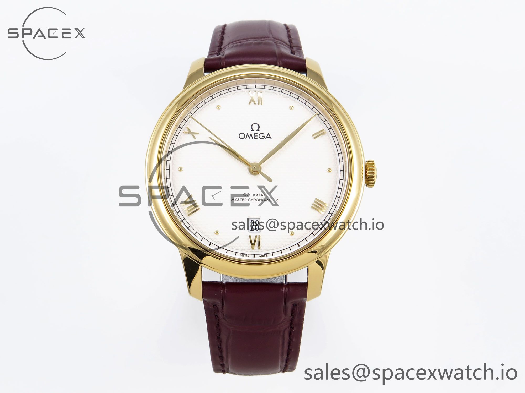 IMG_0040 Omega De Ville Date YG MKF 1:1 Best Edition White Textured Dial Roman Marker on Brown Leather Strap A8800 - Image 1