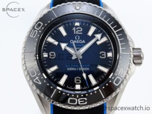 Omega SEAMASTER PLANET OCEAN 6000M ULTRA DEEP 45.5MM SS TF 1:1 BEST EDITION BLUE DIAL BLACK BEZEL ON RUBBER STRAP A2824 - Image 2