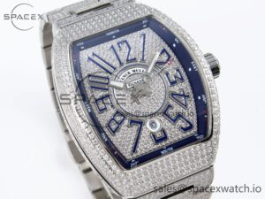 Franck Muller Vanguard SS Full Diamonds ABF Best Edition Diamonds Blue Dial on Diamonds Bracelet A2824 - Image 15