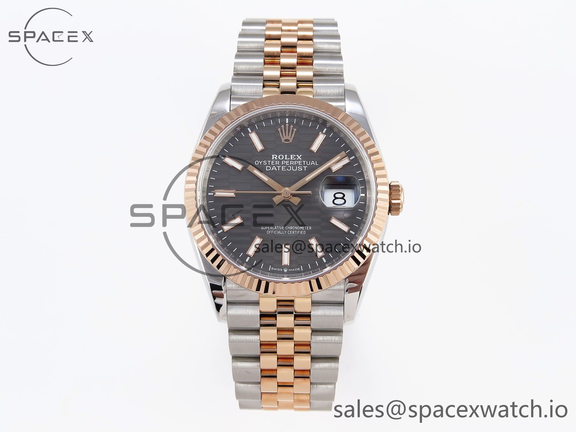 IMG_0040 Rolex DateJust 36 SS/RG 126231 VSF 1:1 Best Edition 904L Steel Gray Textured Stick Dial on Jubilee Bracelet VS3235 - Image 1