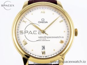 Omega De Ville Date YG MKF 1:1 Best Edition White Textured Dial Roman Marker on Brown Leather Strap A8800 - Image 2