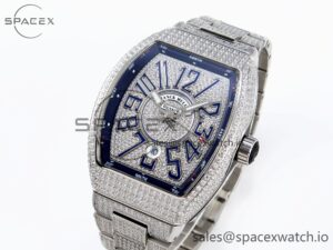 Franck Muller Vanguard SS Full Diamonds ABF Best Edition Diamonds Blue Dial on Diamonds Bracelet A2824 - Image 16