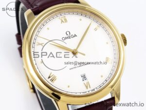 Omega De Ville Date YG MKF 1:1 Best Edition White Textured Dial Roman Marker on Brown Leather Strap A8800 - Image 3