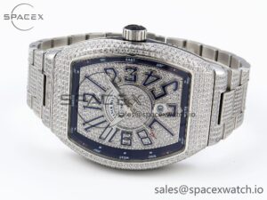 Franck Muller Vanguard SS Full Diamonds ABF Best Edition Diamonds Blue Dial on Diamonds Bracelet A2824 - Image 18
