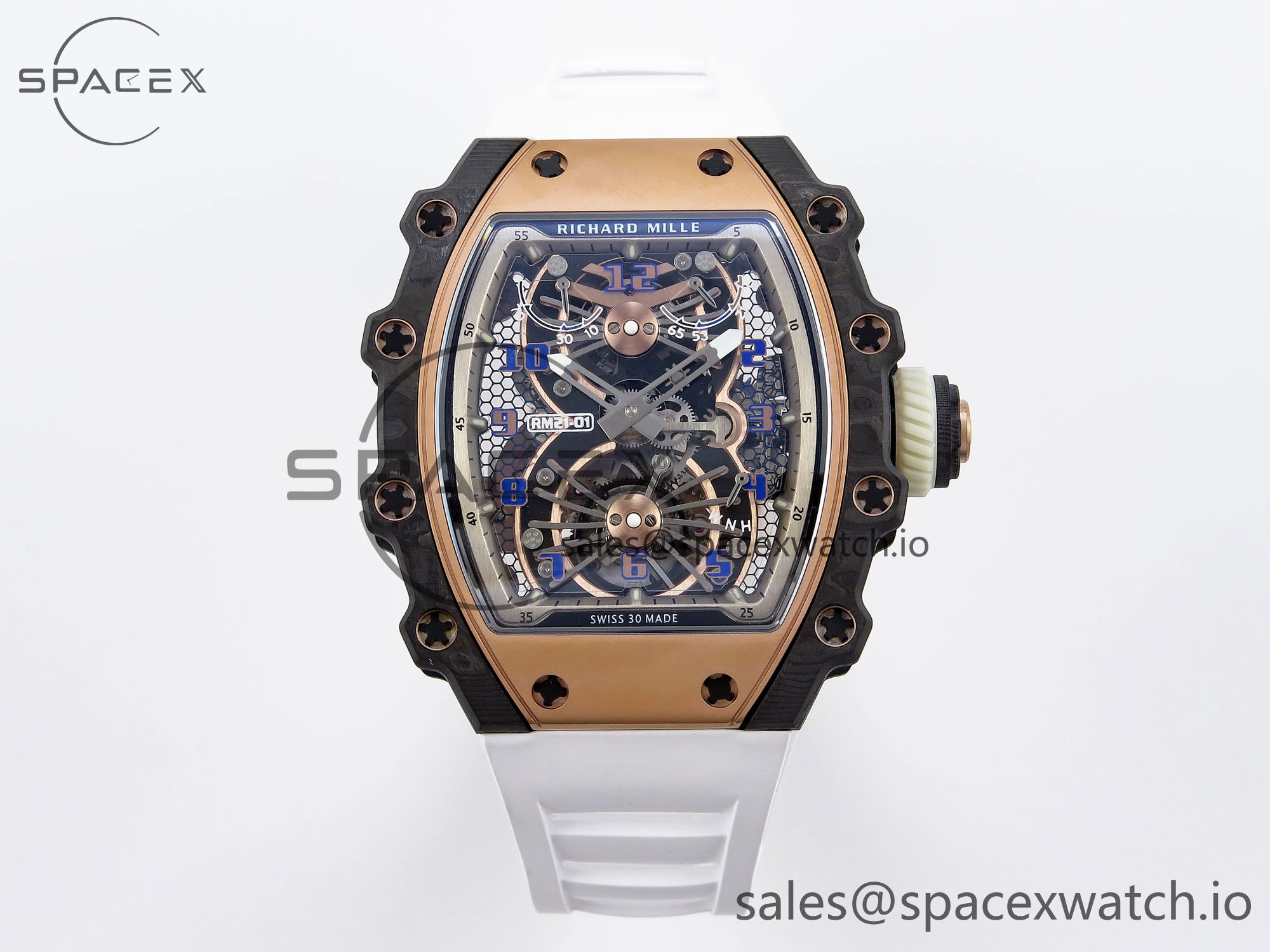 IMG_0043 Richard Mille RM21-01 RG Tourbillon RMF Best Edition Skeleton Dial on White Rubber Strap - Image 1