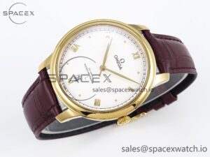 Omega De Ville Date YG MKF 1:1 Best Edition White Textured Dial Roman Marker on Brown Leather Strap A8800 - Image 6