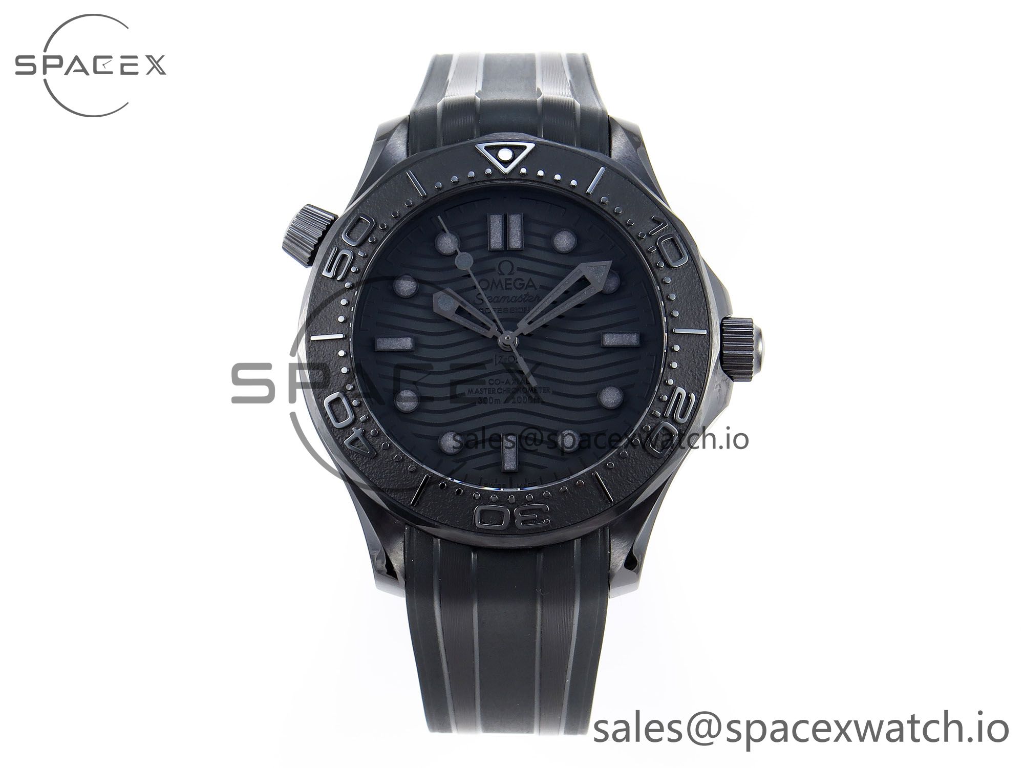IMG_0044 Omega SEAMASTER 300M 43.5MM BLACK CERAMIC VSF 1:1 BEST EDITION BLACK DIAL ON BLACK RUBBER STRAP A8806 - Image 1