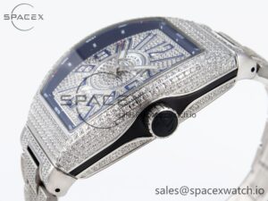 Franck Muller Vanguard SS Full Diamonds ABF Best Edition Diamonds Blue Dial on Diamonds Bracelet A2824 - Image 19