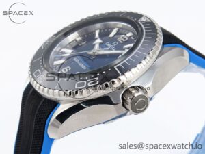 Omega SEAMASTER PLANET OCEAN 6000M ULTRA DEEP 45.5MM SS TF 1:1 BEST EDITION BLUE DIAL BLACK BEZEL ON RUBBER STRAP A2824 - Image 7