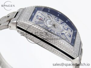 Franck Muller Vanguard SS Full Diamonds ABF Best Edition Diamonds Blue Dial on Diamonds Bracelet A2824 - Image 20