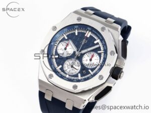 Audermars Piguet Royal Oak Offshore 44mm SS Bezel APF 1:1 Best Edition Blue/Silver Dial on Blue Rubber Strap A4401 - Image 4