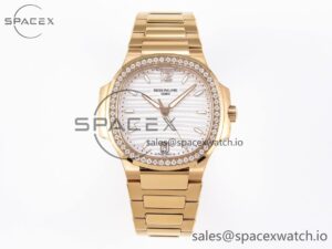 Patek Philippe NAUTILUS 7118 LADIES RG PPF 1:1 BEST EDITION WHITE DIAL DIAMONDS BEZEL ON RG BRACELET 324CS