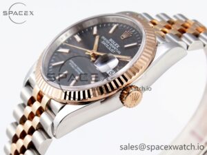 Rolex DateJust 36 SS/RG 126231 VSF 1:1 Best Edition 904L Steel Gray Textured Stick Dial on Jubilee Bracelet VS3235 - Image 7