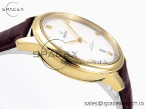 Omega De Ville Date YG MKF 1:1 Best Edition White Textured Dial Roman Marker on Brown Leather Strap A8800 - Image 8