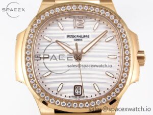 Patek Philippe NAUTILUS 7118 LADIES RG PPF 1:1 BEST EDITION WHITE DIAL DIAMONDS BEZEL ON RG BRACELET 324CS - Image 2
