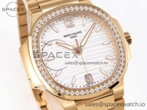 Patek Philippe NAUTILUS 7118 LADIES RG PPF 1:1 BEST EDITION WHITE DIAL DIAMONDS BEZEL ON RG BRACELET 324CS - Image 3