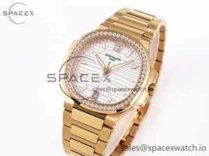 Patek Philippe NAUTILUS 7118 LADIES RG PPF 1:1 BEST EDITION WHITE DIAL DIAMONDS BEZEL ON RG BRACELET 324CS - Image 4