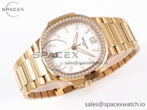 Patek Philippe NAUTILUS 7118 LADIES RG PPF 1:1 BEST EDITION WHITE DIAL DIAMONDS BEZEL ON RG BRACELET 324CS - Image 6