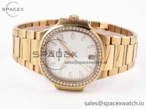 Patek Philippe NAUTILUS 7118 LADIES RG PPF 1:1 BEST EDITION WHITE DIAL DIAMONDS BEZEL ON RG BRACELET 324CS - Image 5