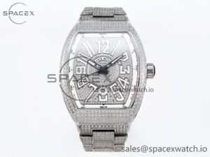 Franck Muller Vanguard SS Full Diamonds ABF Best Edition Diamonds White Dial on Diamonds Bracelet A2824