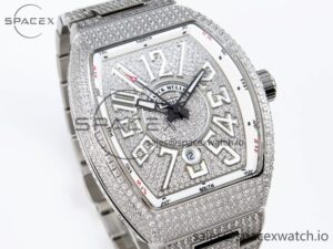 Franck Muller Vanguard SS Full Diamonds ABF Best Edition Diamonds White Dial on Diamonds Bracelet A2824 - Image 3