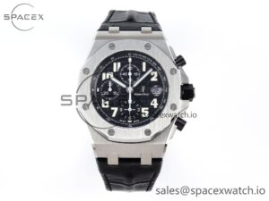 Audermars Piguet Royal Oak Offshore 42mm SS APF 1:1 Best Edition Black Dial White Markers on Black Leather Strap A7750