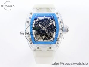 Richard Mille RM035 Transparent RMF Best Edition Skeleton Blue Dial on Translucent Rubber Strap Clone RMUL2