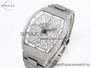 Franck Muller Vanguard SS Full Diamonds ABF Best Edition Diamonds White Dial on Diamonds Bracelet A2824 - Image 4