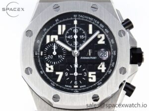 Audermars Piguet Royal Oak Offshore 42mm SS APF 1:1 Best Edition Black Dial White Markers on Black Leather Strap A7750 - Image 2