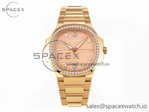 PATEK PHILIPPE NAUTILUS 7118 LADIES RG PPF 1:1 BEST EDITION RG DIAL DIAMONDS BEZEL ON RG BRACELET 324CS