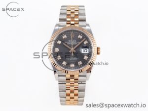 Rolex DateJust 36 SS/RG 126231 VSF 1:1 Best Edition 904L Steel Gray Textured Diamonds Dial on Jubilee Bracelet VS3235