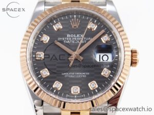 Rolex DateJust 36 SS/RG 126231 VSF 1:1 Best Edition 904L Steel Gray Textured Diamonds Dial on Jubilee Bracelet VS3235 - Image 2