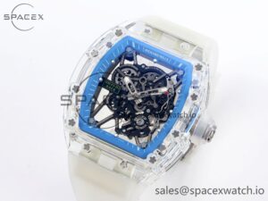 Richard Mille RM035 Transparent RMF Best Edition Skeleton Blue Dial on Translucent Rubber Strap Clone RMUL2 - Image 4