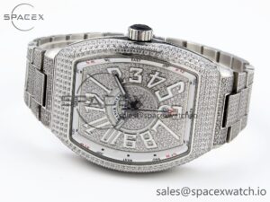 Franck Muller Vanguard SS Full Diamonds ABF Best Edition Diamonds White Dial on Diamonds Bracelet A2824 - Image 5