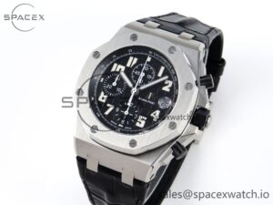 Audermars Piguet Royal Oak Offshore 42mm SS APF 1:1 Best Edition Black Dial White Markers on Black Leather Strap A7750 - Image 4