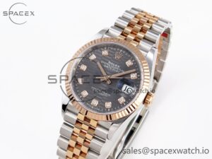 Rolex DateJust 36 SS/RG 126231 VSF 1:1 Best Edition 904L Steel Gray Textured Diamonds Dial on Jubilee Bracelet VS3235 - Image 4