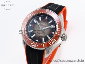 Omega SEAMASTER PLANET OCEAN 6000M ULTRA DEEP 45.5MM SS TF 1:1 BEST EDITION GRAY DIAL ORANGE BEZEL ON RUBBER STRAP A2824 - Image 4