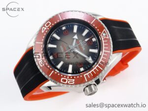 Omega SEAMASTER PLANET OCEAN 6000M ULTRA DEEP 45.5MM SS TF 1:1 BEST EDITION GRAY DIAL ORANGE BEZEL ON RUBBER STRAP A2824 - Image 6