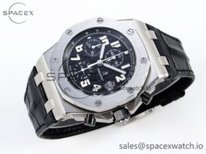 Audermars Piguet Royal Oak Offshore 42mm SS APF 1:1 Best Edition Black Dial White Markers on Black Leather Strap A7750 - Image 6