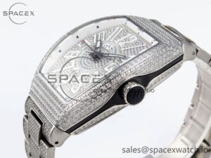 Franck Muller Vanguard SS Full Diamonds ABF Best Edition Diamonds White Dial on Diamonds Bracelet A2824 - Image 7