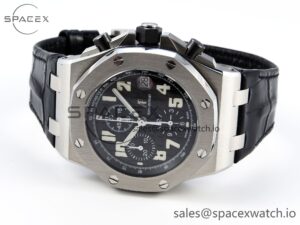 Audermars Piguet Royal Oak Offshore 42mm SS APF 1:1 Best Edition Black Dial White Markers on Black Leather Strap A7750 - Image 5