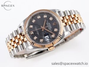 Rolex DateJust 36 SS/RG 126231 VSF 1:1 Best Edition 904L Steel Gray Textured Diamonds Dial on Jubilee Bracelet VS3235 - Image 6